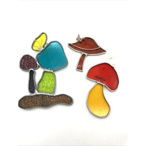 3 Stained Glass Handmade Mushroom Set Suncatcher Boho Retro Hippie